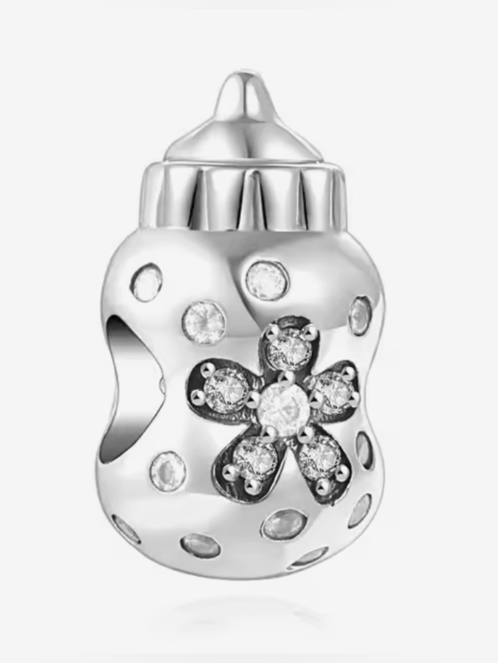 Silver & Blue Floral Baby Bottle Charm